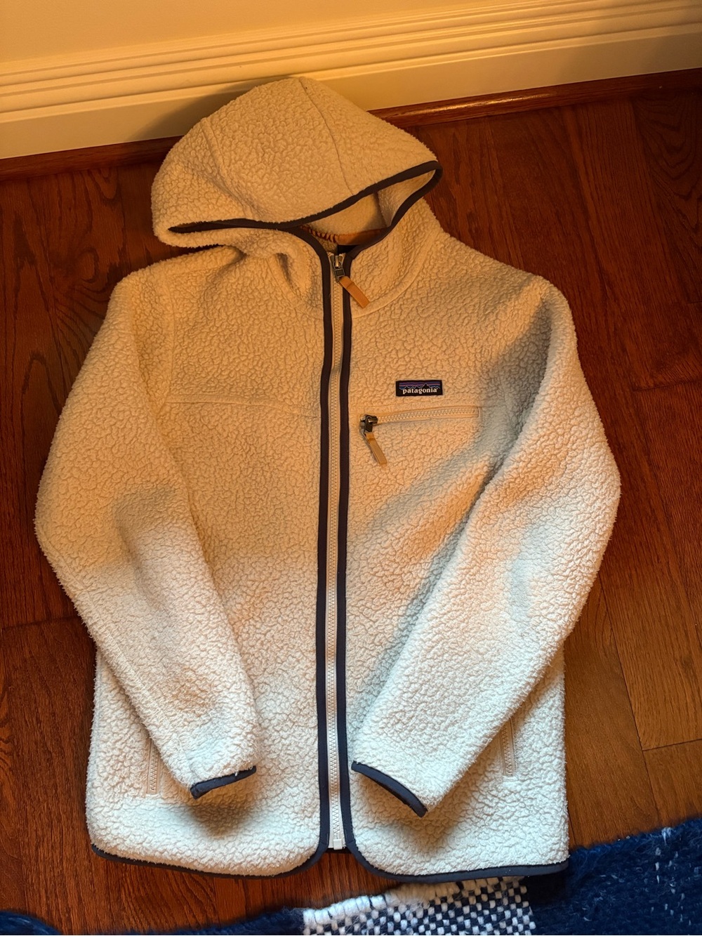 Patagonia Cream Hooded Sherpa Fleece Jacket with Contrast Trim